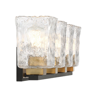 Sidney 4-Light Bathroom Vanity Light in Matte Black with Warm Brass Accents
