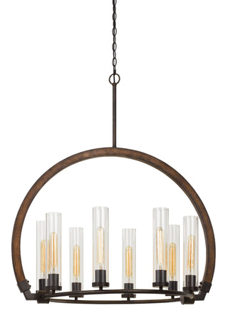 60W X 8 Sulmona Wood/Metal Chandelier With Glass Shade (Edison Bulbs Not Included)