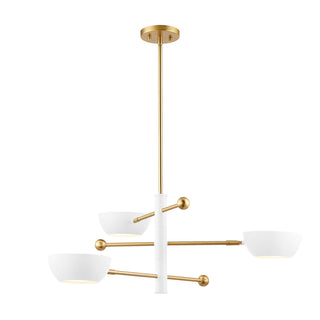 3-Light Chandelier in White and Natural Brass