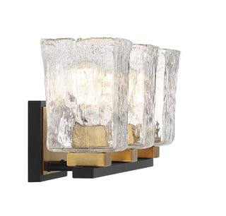 Sidney 3-Light Bathroom Vanity Light in Matte Black with Warm Brass Accents