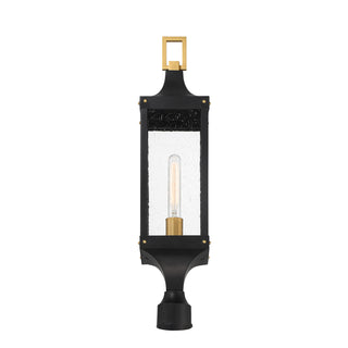 Glendale 1-Light Outdoor Post Lantern in Matte Black and Weathered Brushed Brass