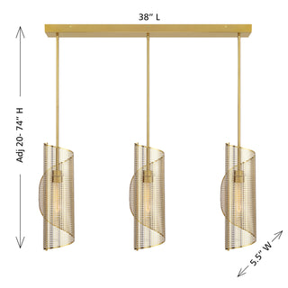 Hillbourne 3-Light Linear Chandelier in Warm Brass