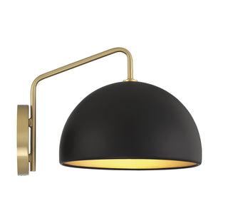 1-Light Wall Sconce in Matte Black with Natural Brass