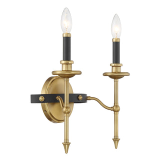 Consulate 2-Light Wall Sconce in Matte Black and Warm Brass