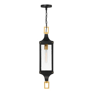 Glendale 1-Light Outdoor Hanging Lantern in Matte Black and Weathered Brushed Brass