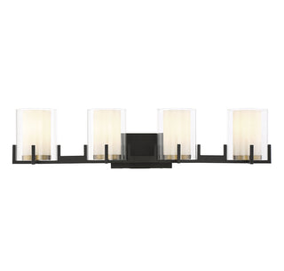 Eaton 4-Light Bathroom Vanity Light in Matte Black with Warm Brass Accents