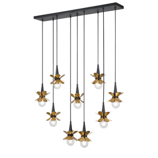 Portinatx 9-Light Linear Chandelier in Satin Black with Hammered Gold by Breegan Jane