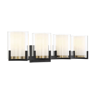 Eaton 4-Light Bathroom Vanity Light in Matte Black with Warm Brass Accents