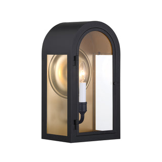 Grotto 1-Light Outdoor Wall Lantern in Matte Black with Vintage Gold