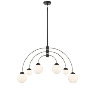 6-Light Chandelier in Matte Black with Polished Nickel