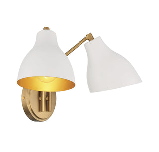 2-Light Wall Sconce in White with Natural Brass