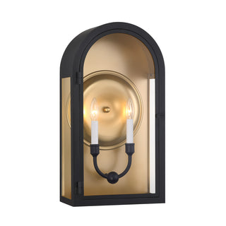 Grotto 2-Light Outdoor Wall Lantern in Matte Black with Vintage Gold
