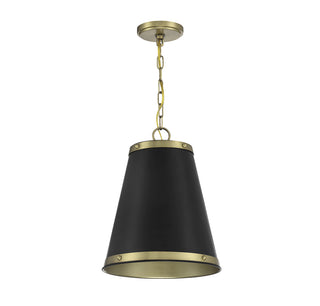 1-Light Pendant in Matte Black with Natural Brass