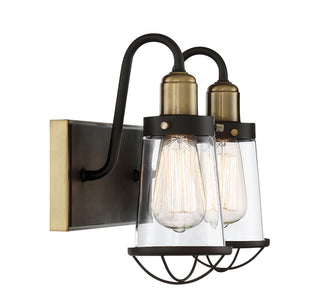Lansing 2-Light Bathroom Vanity Light in English Bronze and Warm Brass
