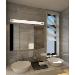 Long Metal Base Vanity Light in Brushed Steel