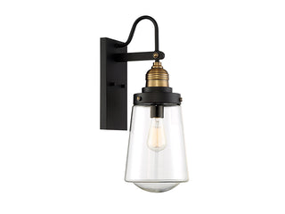 Macauley 1-Light Outdoor Wall Lantern in Vintage Black with Warm Brass