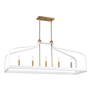 Sheffield 5-Light Linear Chandelier in White with Warm Brass Accents