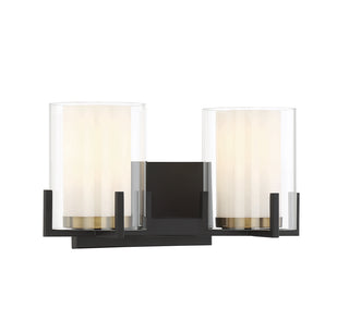 Eaton 2-Light Bathroom Vanity Light in Matte Black with Warm Brass Accents