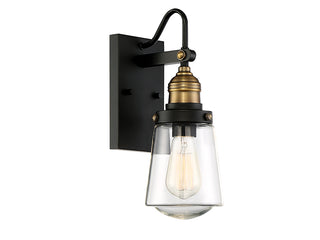 Macauley 1-Light Outdoor Wall Lantern in Vintage Black with Warm Brass