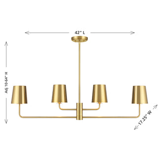 4-Light Linear Chandelier in Natural Brass