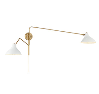 2-Light Wall Sconce in White with Natural Brass