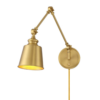 1-Light Adjustable Wall Sconce in Natural Brass (Set of 2)