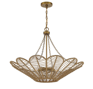 Cyperas 5-Light Pendant in Warm Brass and Rope