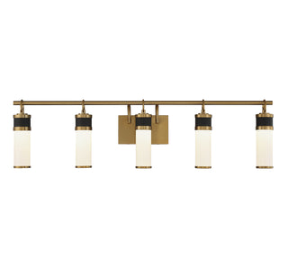 Abel 5-Light LED Bathroom Vanity Light in Matte Black with Warm Brass Accents