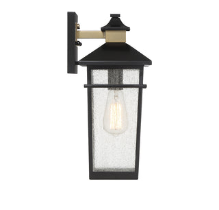Kingsley 1-Light Outdoor Wall Lantern in Matte Black with Warm Brass Accents