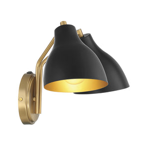2-Light Wall Sconce in Matte Black with Natural Brass