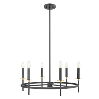 6-Light Chandelier in Matte Black and Natural Brass