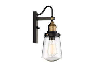 Macauley 1-Light Outdoor Wall Lantern in Vintage Black with Warm Brass