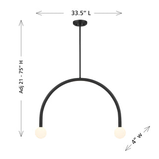 2-Light Chandelier in Matte Black