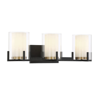 Eaton 3-Light Bathroom Vanity Light in Matte Black with Warm Brass Accents