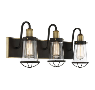 Lansing 3-Light Bathroom Vanity Light in English Bronze and Warm Brass