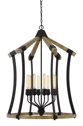 Dali 60W X 8 Metal/Pine Wood Chandelier  (Edison Bulbs Not Included)