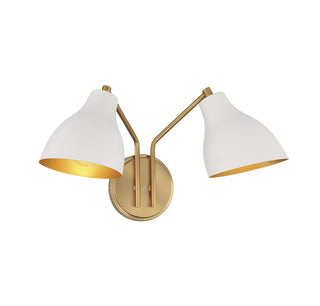 2-Light Wall Sconce in White with Natural Brass