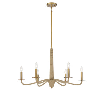Cannon 6-Light Chandelier in Warm Brass and Rope