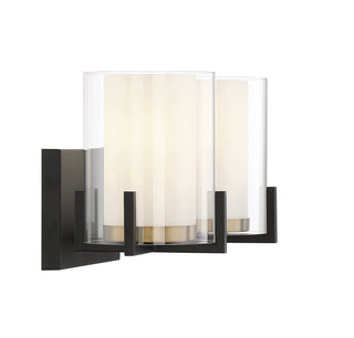 Eaton 2-Light Bathroom Vanity Light in Matte Black with Warm Brass Accents