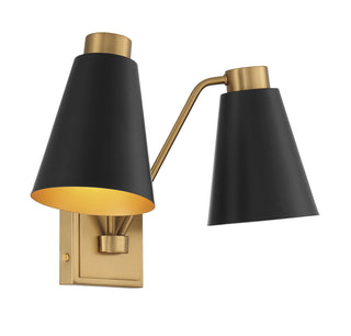 2-Light Wall Sconce in Matte Black with Natural Brass