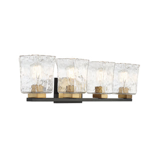 Sidney 4-Light Bathroom Vanity Light in Matte Black with Warm Brass Accents