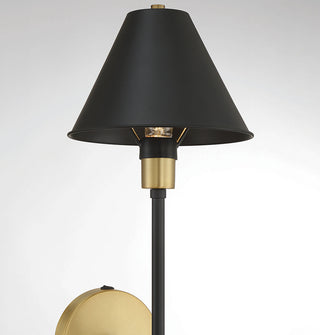 1-Light Wall Sconce in Black with Natural Brass Accents