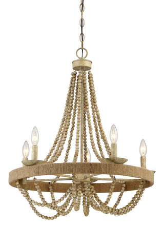 5-Light Chandelier in Natural Wood with Rope