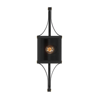 Raeburn 1-Light Outdoor Wall Lantern in Matte Black and Weathered Brushed Brass