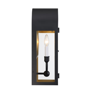 Grotto 2-Light Outdoor Wall Lantern in Matte Black with Vintage Gold