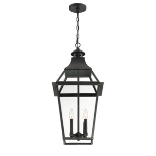 Jackson 4-Light Outdoor Hanging Lantern in Matte Black with Gold Highlights
