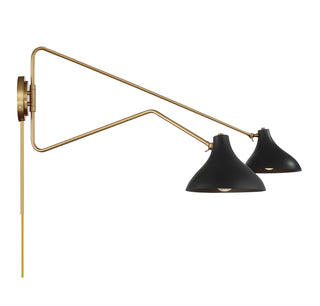 2-Light Wall Sconce in Matte Black with Natural Brass