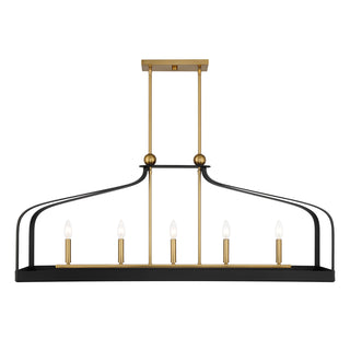 Sheffield 5-Light Linear Chandelier in Matte Black with Warm Brass Accents