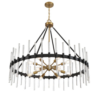Santiago 12-Light Chandelier in Matte Black with Warm Brass Accents