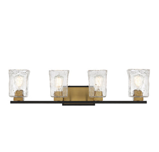 Sidney 4-Light Bathroom Vanity Light in Matte Black with Warm Brass Accents